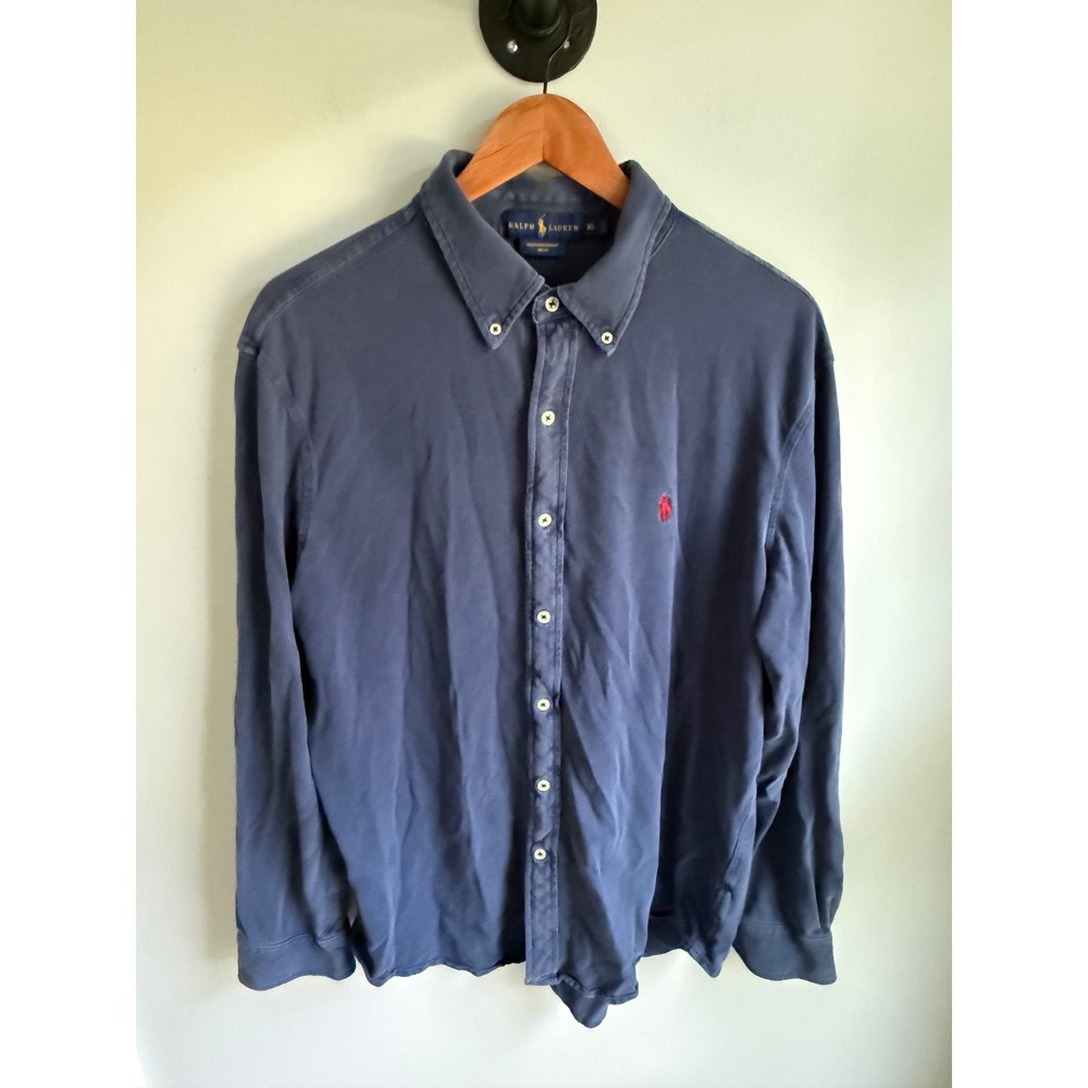 Polo Ralph Lauren Featherweight Mesh Button Down Mens XL Navy Blue Long Slv